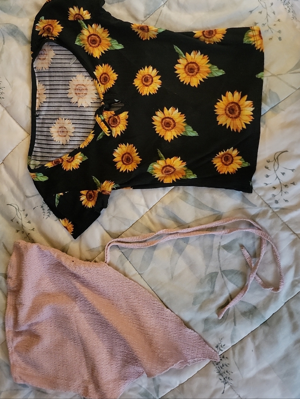 Sunflower Print Black Top with Pink Shirt 2 Shirts 1 Price
